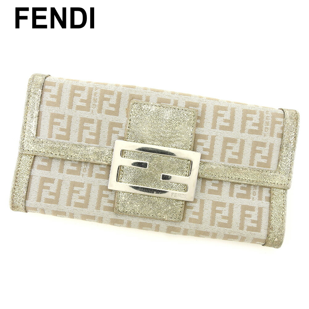 【お買い物マラソン★30％OFFクーポン】フェンディ FENDI 長財布 ズッキーノ シルバー　ベージュ レディース 中古 ブランド ハイブランド ヴィンテージ