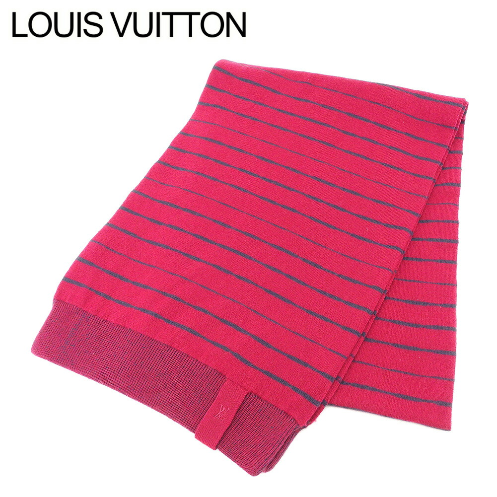 【お買い物マラソン★30％OFFクーポン】ルイ・ヴィトン LOUIS VUITTON マフラー ストライプ レッド　グリーン メンズ 中古 ブランド ハイブランド ヴィンテージ