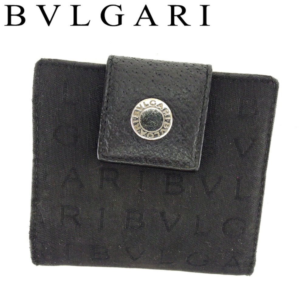 ブルガリ　ロゴマニア キャンバス レザー　ニつ折り財布 ブラック　未使用に近い BVLGARI ブルガリ ロゴマニア ブルガリブルガリ 二つ折り財布
