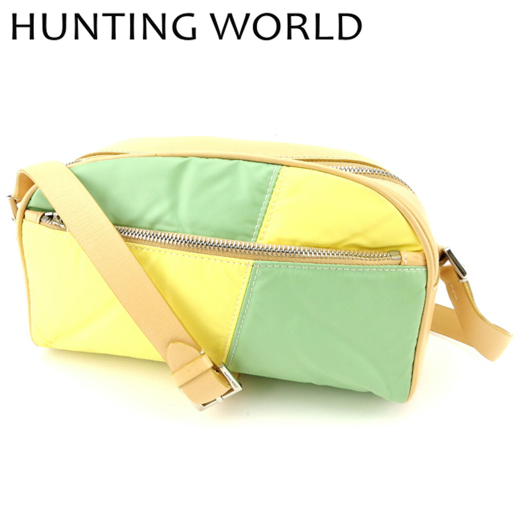 【お買い物マラソン★30％OFFクーポン】ハンティングワールド HUNTING WORLD ショルダーバッグ カラーブロック グリーン イエロー ベージュ メンズ 中古 ブランド ハイブランド ヴィンテージ