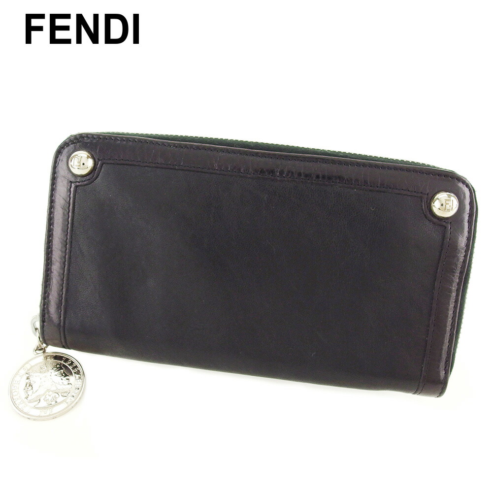 【土日BIG SALE★27％OFF引き換え証】フェンディ FENDI 長紙入れ 硬貨動機 黒いこと しろがね色 メンズ 中古 ブランド名 ご機嫌ブランド名 ヴィンテージ