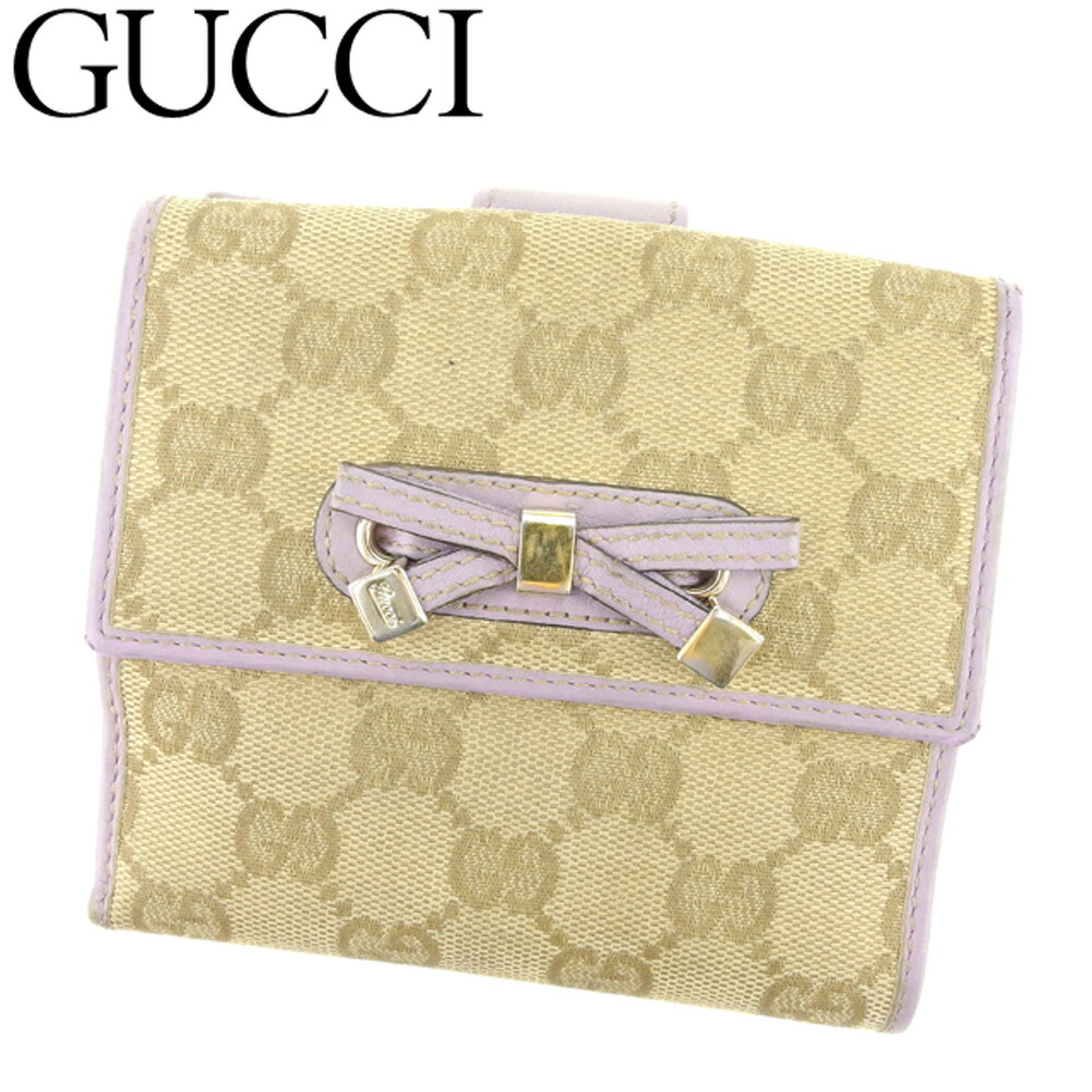 【月代わりの人大売り出し★29％OFFクーポン券】グッチ GUCCI 二つ折り紙入れ GG帆布 プリンシー ベージュ パープル ゴールド メンズ 中古 ブランド名 ご機嫌ブランド名 ヴィンテージ