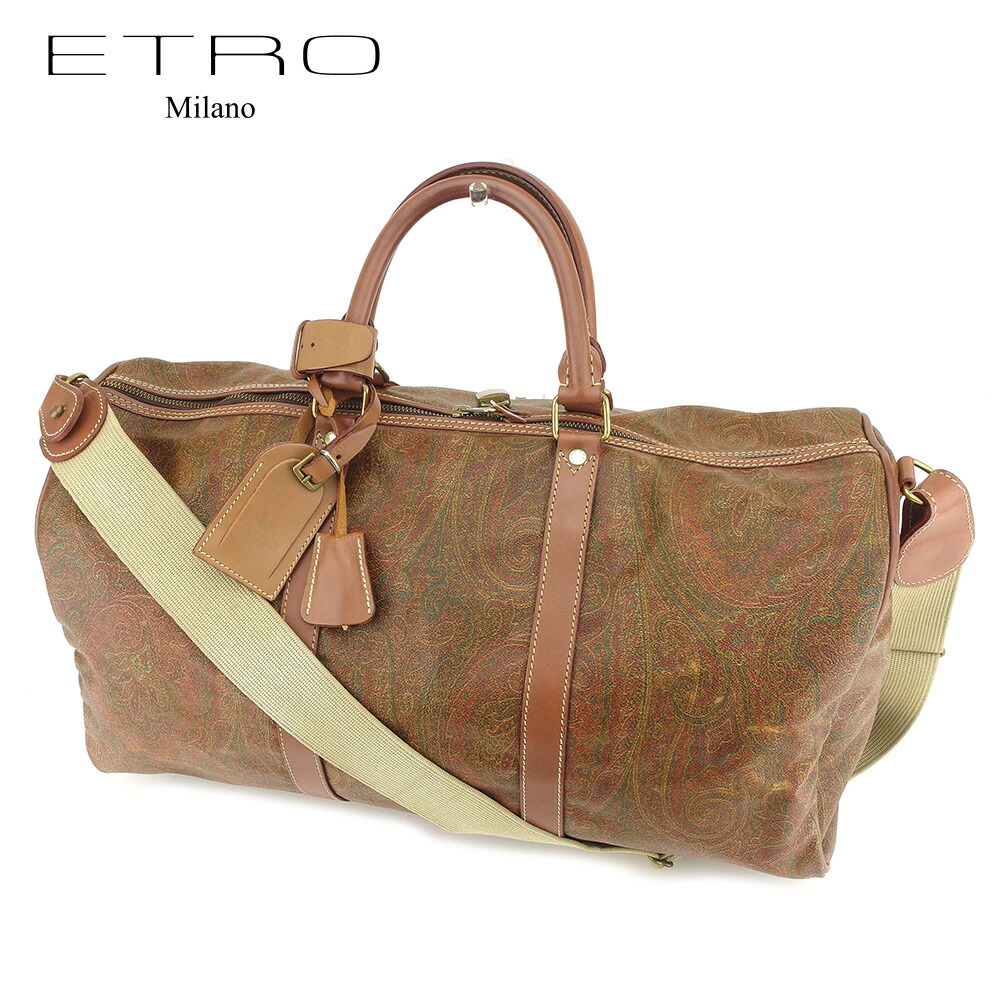 【お買い物マラソン★30％OFFクーポン】エトロ ETRO ボストンバッグ ペイズリー ブラウン メンズ 中古 ブランド ハイブランド ヴィンテージ