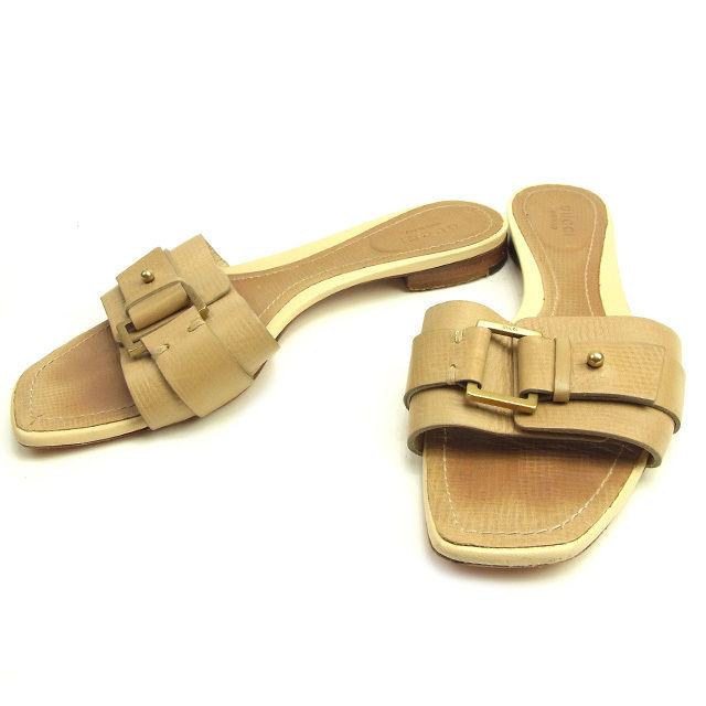 【お買い物マラソン★30％OFFクーポン】グッチ GUCCI サンダル ベージュ レディース 中古 ブランド ハイブランド ヴィンテージ