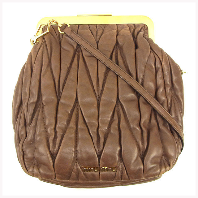 【新生活応援★29％OFFクーポン】ミュウミュウ MIUMIU ショルダーバッグ マテラッセ ブラウン×ゴールド レディース 中古 ブランド ハイブランド ヴィンテージ