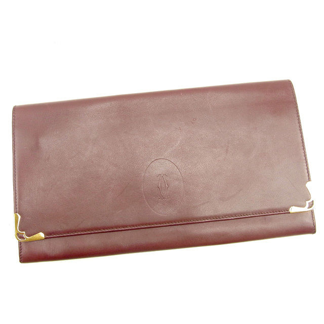 【百貨店SALE★最大限度50％OFF】カルティエ CARTIER クラッチペダル御徒面子 帆檣伝達ルート ボルドーワイン×ゴールド レディース 中古 ブランド名 ご機嫌ブランド名 ヴィンテージ