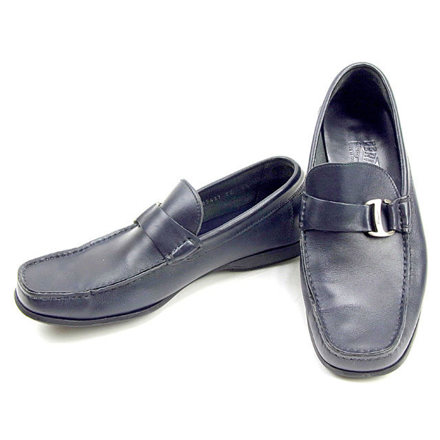 【お買い物マラソン★30％OFFクーポン】サルヴァトーレフェラガモ Salvatore Ferragamo ローファー ヴァラモチーフ ♯5ハーフEE ダークネイビー×シルバー レディース 中古 ブランド ハイブランド ヴィンテージ