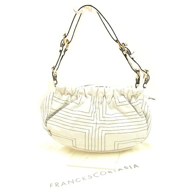 【週日制限事項SALE★24％OFF引き換え証】フランチェスコ・ビアジア FRANCESCO BIASIA ショルダーバッグ 編み目 白いこと×黒いこと×ゴールド レディース 中古 ブランド名 御機嫌ブランド名 ヴィンテージ