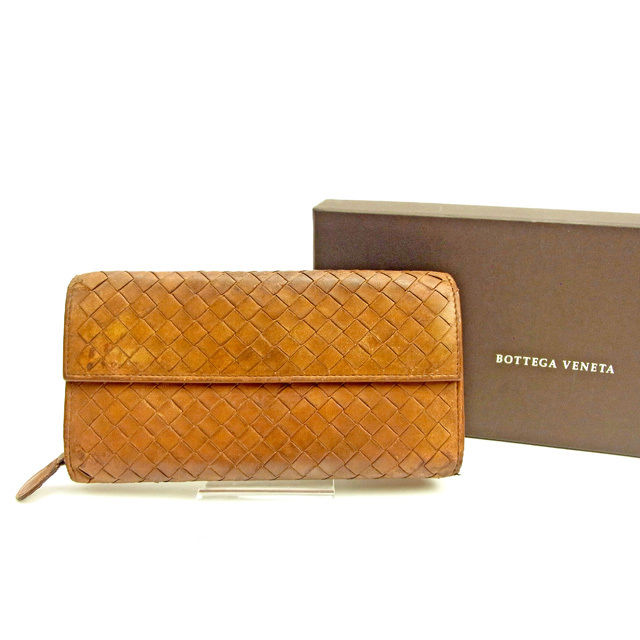 【Fashion Special Fair★24％OFFクーポン】ボッテガヴェネタ BOTTEGAVENETA 長財布 イントレチャート ブラウン レディース 中古 ブランド ハイブランド ヴィンテージ