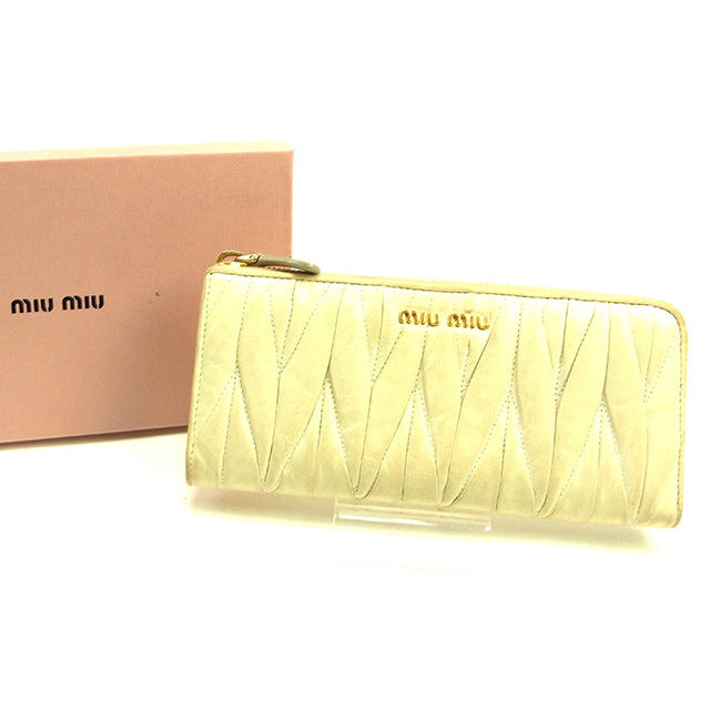 【お買い物マラソン★30％OFFクーポン】ミュウミュウ MIUMIU 長財布 マテラッセ ベージュ×ゴールド レディース 中古 ブランド ハイブランド ヴィンテージ 10,249円