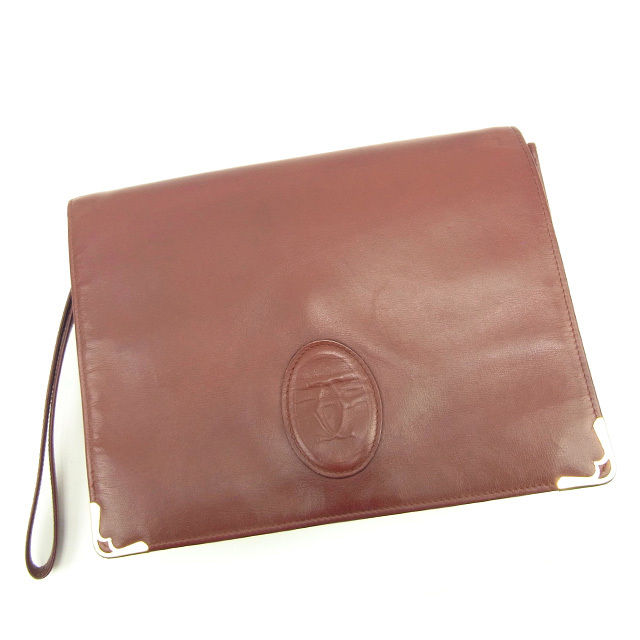【百貨店SALE★最大限度50％OFF】カルティエ CARTIER クラッチペダル御徒面子 帆檣伝達ルート ボルドーワイン×ゴールド レディース 中古 ブランド名 ご機嫌ブランド名 ヴィンテージ