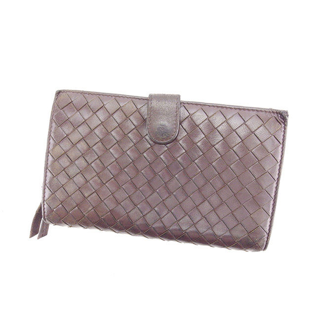 【お買い物マラソン★30％OFFクーポン】ボッテガヴェネタ BOTTEGAVENETA 長財布 イントレチャート ブラウン×ゴールド レディース 中古 ブランド ハイブランド ヴィンテージ