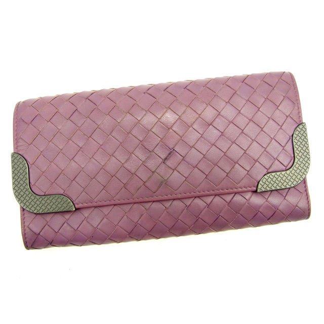【お買い物マラソン★30％OFFクーポン】ボッテガヴェネタ BOTTEGAVENETA 長財布 イントレチャート パープル レディース 中古 ブランド ハイブランド ヴィンテージ