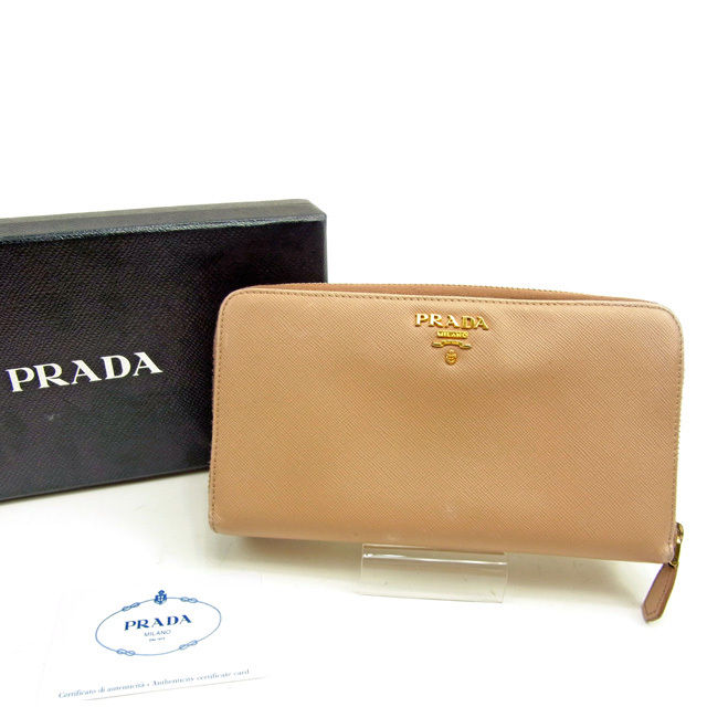 【お買い物マラソン★30％OFFクーポン】プラダ PRADA 長財布 ロゴ ピンクベージュ×ゴールド レディース 中古 ブランド ハイブランド ヴィンテージ