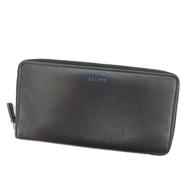 【土日BIG SALE★27％OFF引き換え証】セリーヌ CELINE 長紙入れ ロゴタイプ 黒いこと×青味 レディース 中古 ブランド名 ご機嫌ブランド名 ヴィンテージ