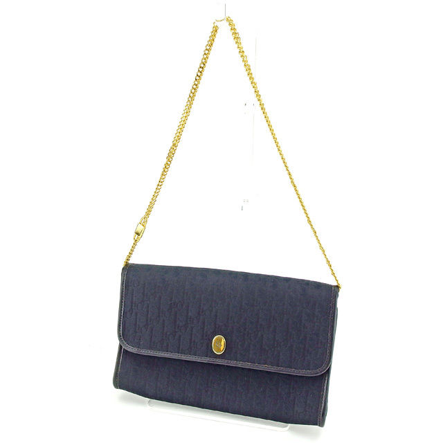 【新生活応援★29％OFFクーポン】ディオール Dior ショルダーバッグ トロッター ブラック×ゴールド レディース 中古 ブランド ハイブランド ヴィンテージ