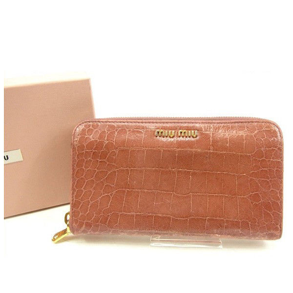 【お買い物マラソン★30％OFFクーポン】ミュウミュウ MIUMIU 長財布 クロコダイル型押し ピンク レディース 中古 ブランド ハイブランド ヴィンテージ