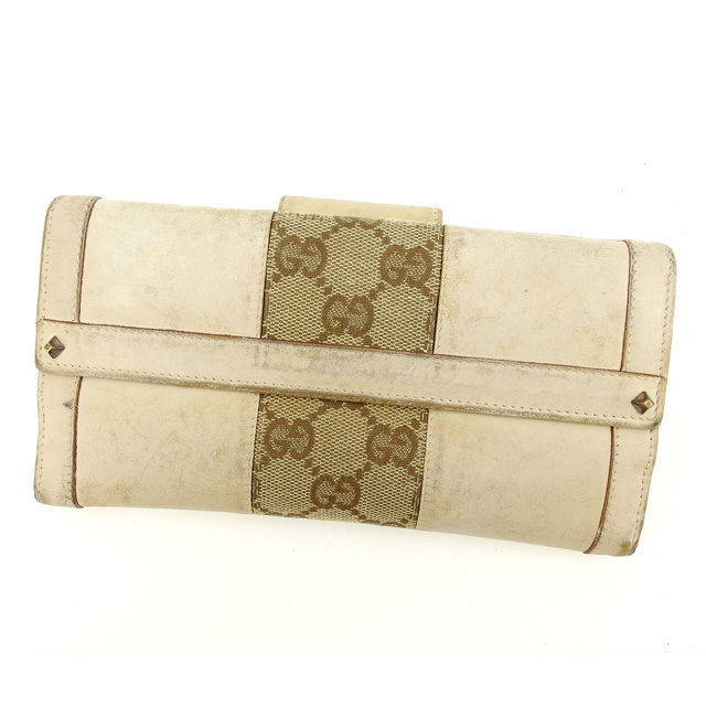 【新生活応援★29%OFFクーポン】グッチ GUCCI 長財布 GGキャンバス ベージュ×ブラウン×ゴールド レディース 中古 ブランド ハイブランド ヴィンテージ