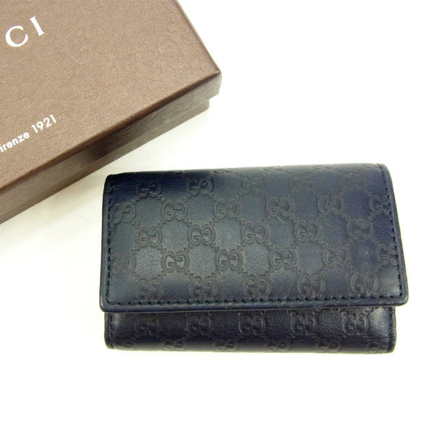 【Fashion Special Fair★29％OFFクーポン】グッチ GUCCI キーケース マイクロＧＧ ネイビー レディース 中古 ブランド ハイブランド ヴィンテージ