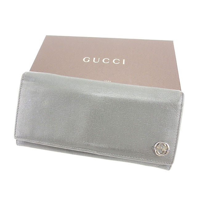 【新生活応援★29％OFFクーポン】グッチ GUCCI 長財布 インターロッキングG グレー×シルバー レディース 中古 ブランド ハイブランド ヴィンテージ