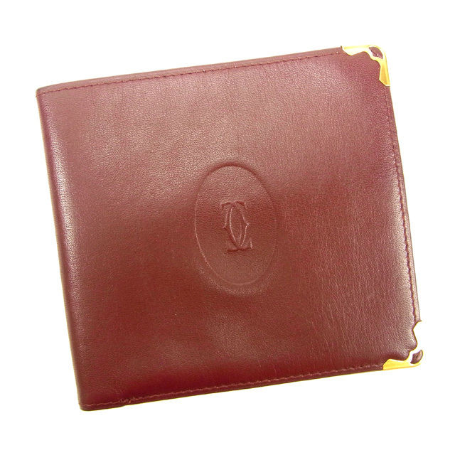 【新生活応援★29％OFFクーポン】カルティエ CARTIER 札入れ マストライン ボルドー×ゴールド レディース 中古 ブランド ハイブランド ヴィンテージ