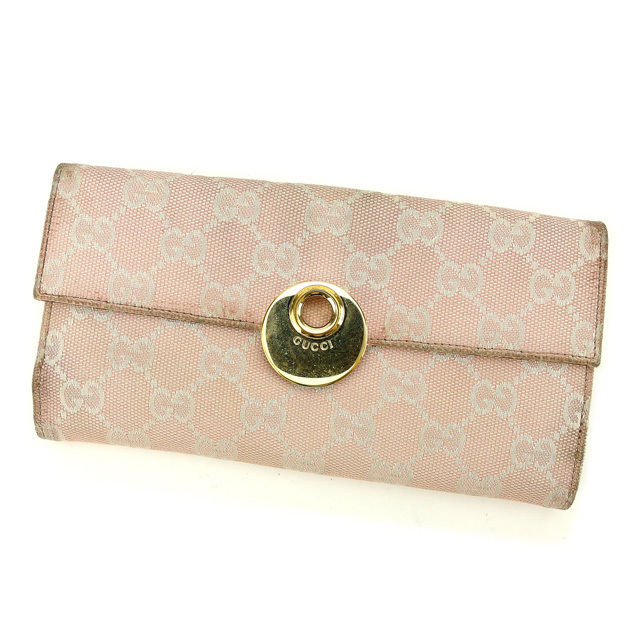 【新生活応援★29%OFFクーポン】グッチ GUCCI 長財布 GGキャンバス エクリプス ピンク×ホワイト×ゴールド レディース 中古 ブランド ハイブランド ヴィンテージ
