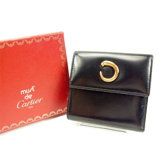 【雨季得SALE★21％OFFクーポン券】カルティエ CARTIER 三つ折り紙入れ 食麺麭尻っ方 黒いこと レディース 中古 ブランド名 ご機嫌ブランド名 ヴィンテージ