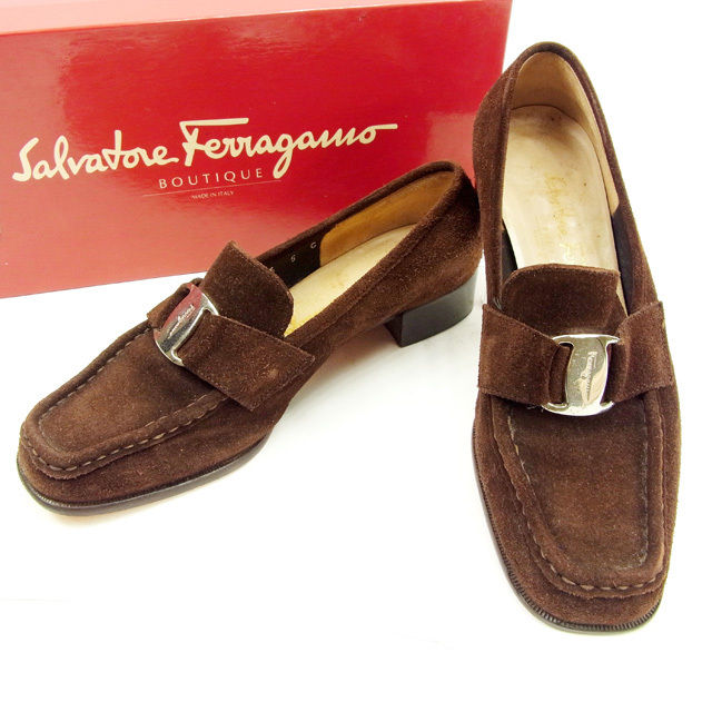 【Fashion Special Fair★24％OFFクーポン】サルヴァトーレフェラガモ Salvatore Ferragamo パンプス ヴァラ金具 ブラウン×シルバー レディース 中古 ブランド ハイブランド ヴィンテージ