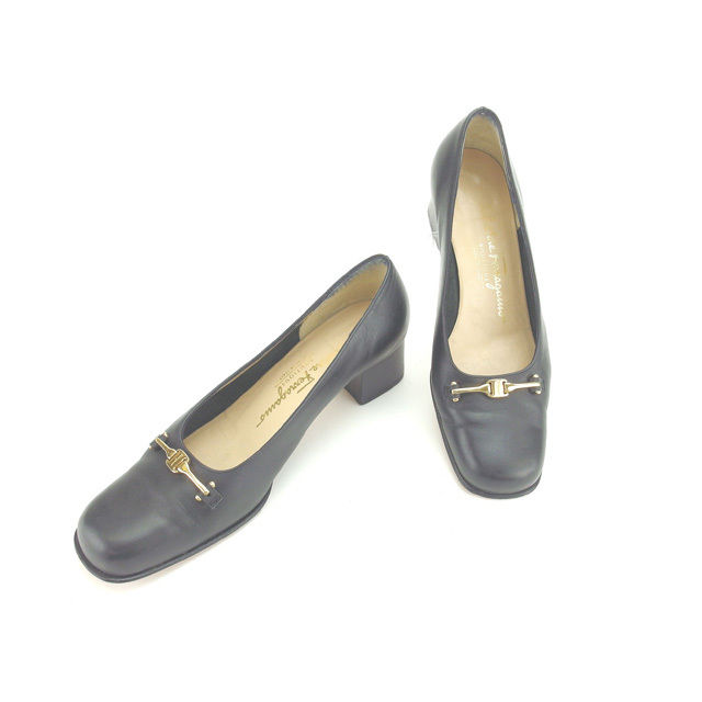 【お買い物マラソン★30%OFFクーポン】サルヴァトーレフェラガモ Salvatore Ferragamo パンプス ヴァラ金具 ブラック×ゴールド レディース 中古 ブランド ハイブランド ヴィンテージ|ブランドデポ