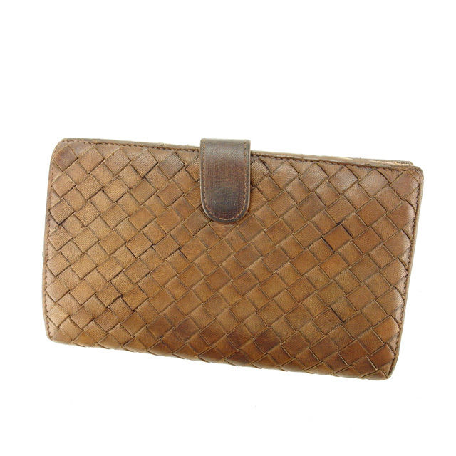 【お買い物マラソン★30％OFFクーポン】ボッテガヴェネタ BOTTEGAVENETA 長財布 イントレチャート ブラウン×ゴールド レディース 中古 ブランド ハイブランド ヴィンテージ