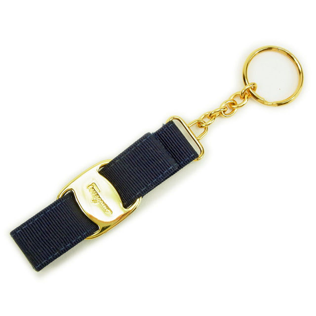 【Fashion Special Fair★24％OFFクーポン】サルヴァトーレフェラガモ Salvatore Ferragamo キーリング ヴァラリボン ネイビー×ゴールド レディース 中古 ブランド ハイブランド ヴィンテージ