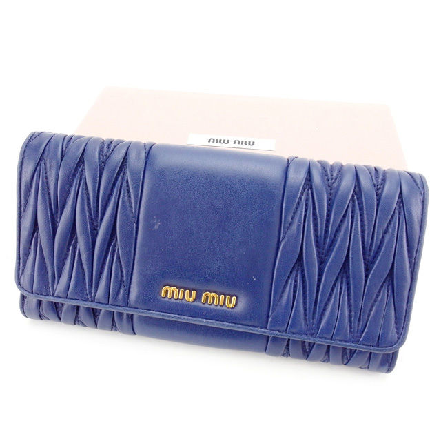 【雨季得SALE★21％OFFクーポン券】ミュウミュウ MIUMIU 長紙入れ マテラッセ 青み×ゴールド レディース 中古 ブランド名 ご機嫌ブランド名 ヴィンテージ