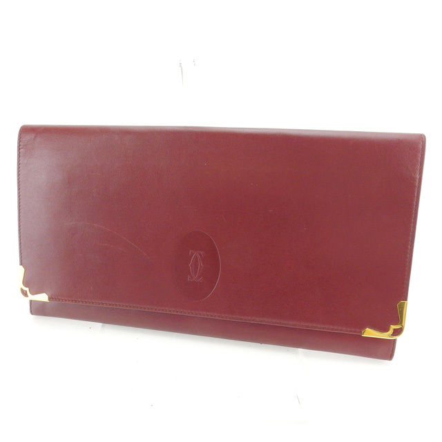 【百貨店SALE★最大限度50％OFF】カルティエ CARTIER クラッチペダル御徒面子 帆檣伝達ルート ボルドーワイン×ゴールド レディース 中古 ブランド名 ご機嫌ブランド名 ヴィンテージ
