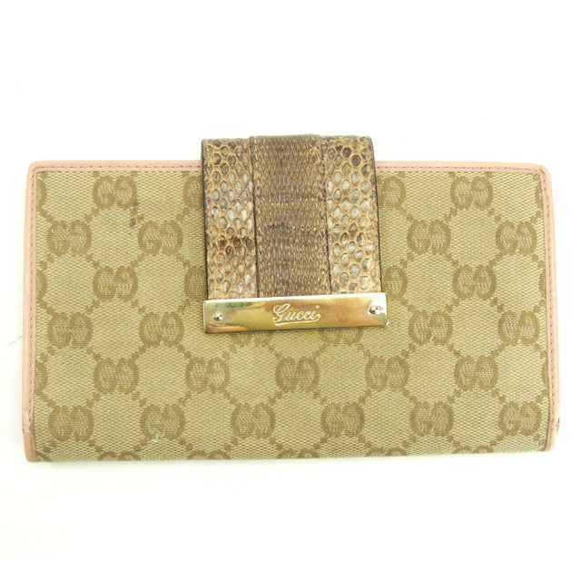 【Fashion Special Fair★28％OFF引き換え証】グッチ GUCCI 長札入れ GG柄×パイソン サクラ色×ベージュ レディース 中古 ブランド名 ご機嫌ブランド名 ヴィンテージ バッグ・小物・ブランド雑貨-財布・ケース-レディース財布