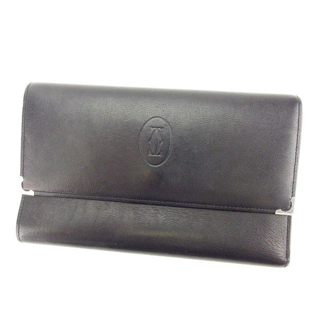 【土日BIG SALE★27％OFF引き換え証】カルティエ CARTIER 長紙入れ カボション 黒いこと×しろがね色×ボルドーワイン レディース 中古 ブランド名 ご機嫌ブランド名 ヴィンテージ