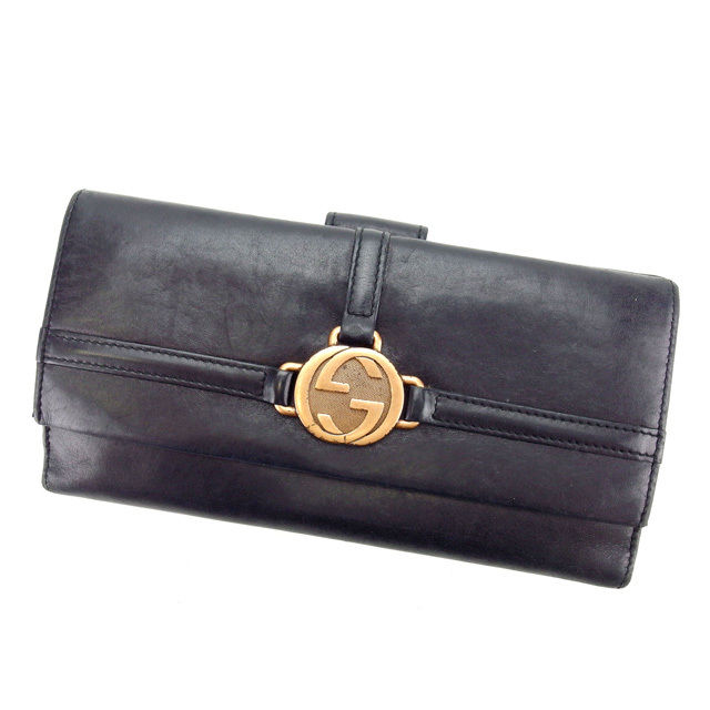 【雨季得SALE★21％OFFクーポン券】グッチ GUCCI 長紙入れ ダブルＧ 黒いこと×ゴールド レディース 中古 ブランド名 ご機嫌ブランド名 ヴィンテージ