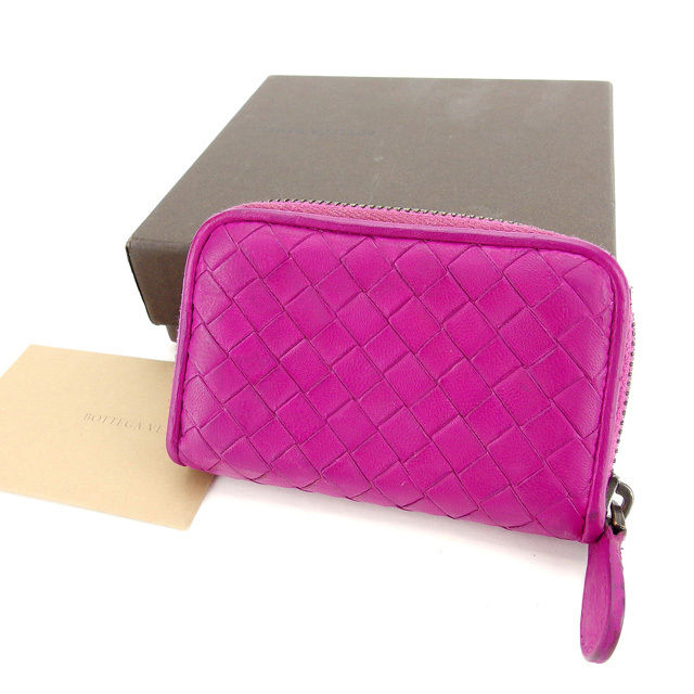 美品✨ボッテガヴェネタ イントレチャート ラウンドジップ コインケース ピンク 美品ボッテガヴェネタイントレチャートラウンドジップコインケース