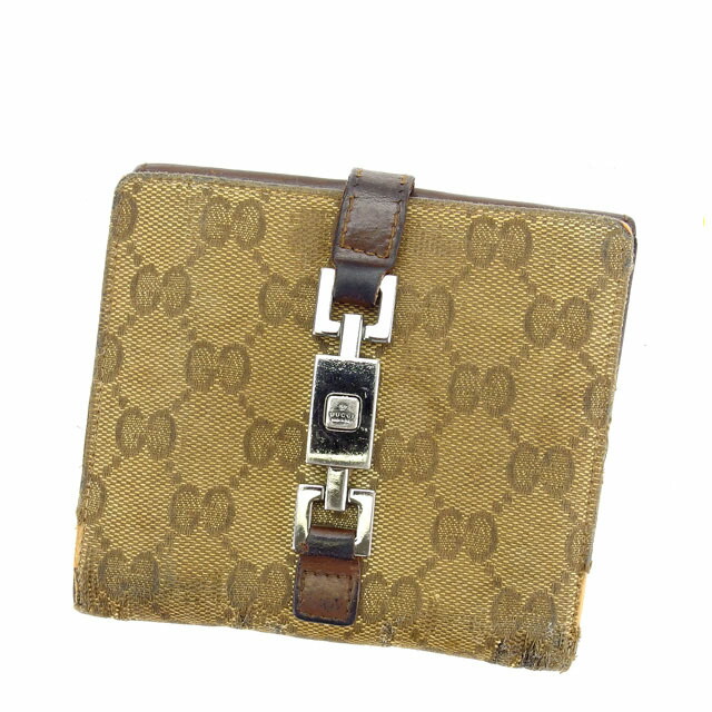 【Fashion Special Fair★24％OFFクーポン】グッチ GUCCI 二つ折り財布 ＧＧキャンバス×ジャッキー金具 ブラウン系 レディース 中古 ブランド ハイブランド ヴィンテージ