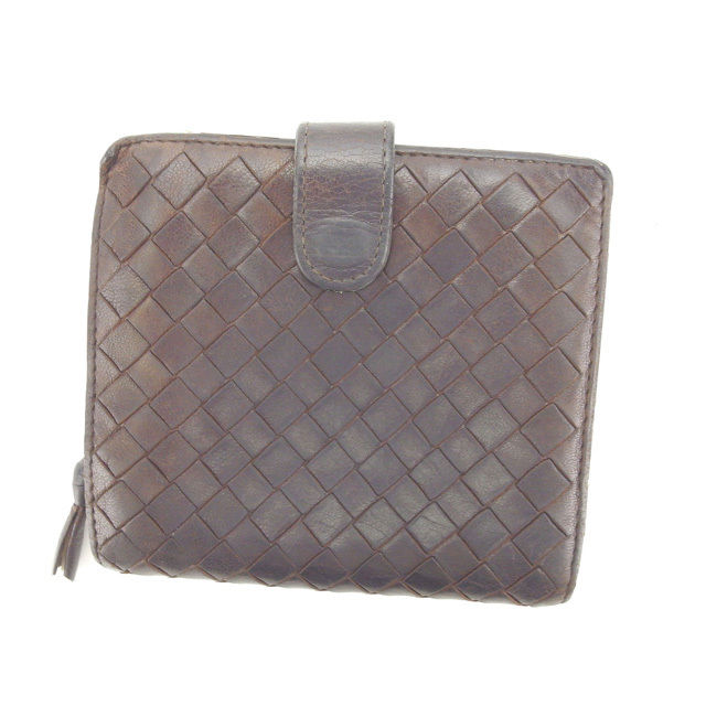 【お買い物マラソン★30％OFFクーポン】ボッテガヴェネタ BOTTEGAVENETA 二つ折り財布 イントレチャート ダークブラウン レディース 中古 ブランド ハイブランド ヴィンテージ
