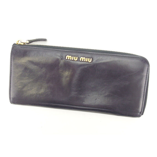【月代わりの人大売り出し★29％OFFクーポン券】ミュウミュウ MIUMIU 長紙入れ ロゴタイプ 黒いこと×パープル×ゴールド レディース 中古 ブランド名 ご機嫌ブランド名 ヴィンテージ