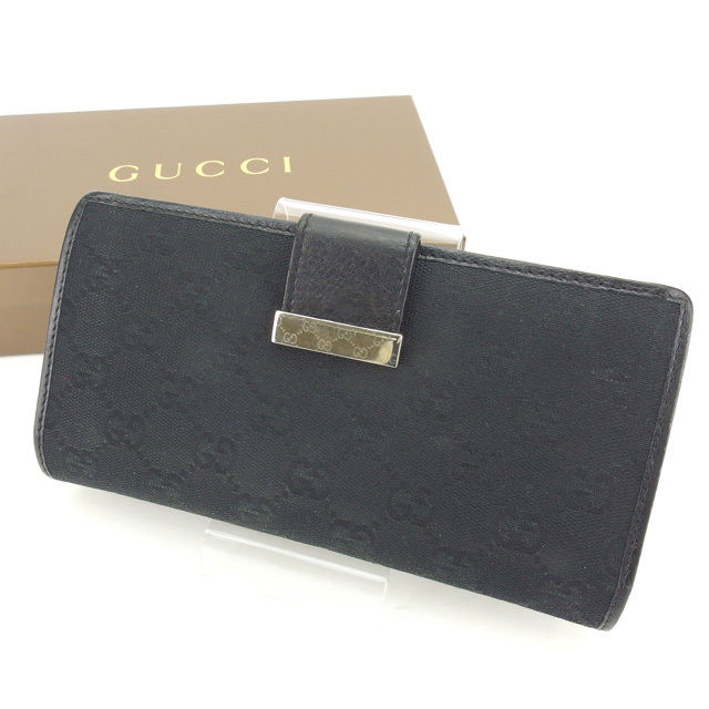 【Fashion Special Fair★24％OFFクーポン】グッチ GUCCI 長財布 ＧＧキャンバス ブラック×ゴールド レディース 中古 ブランド ハイブランド ヴィンテージ