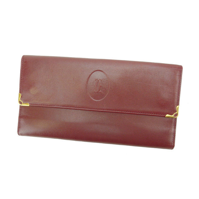 【月末BIG SALE★25％OFFクーポン】カルティエ CARTIER 長財布 マストライン ボルドー&times;ゴールド レディース 中古 ブランド ハイブランド ヴィンテージ｜ブランドデポ