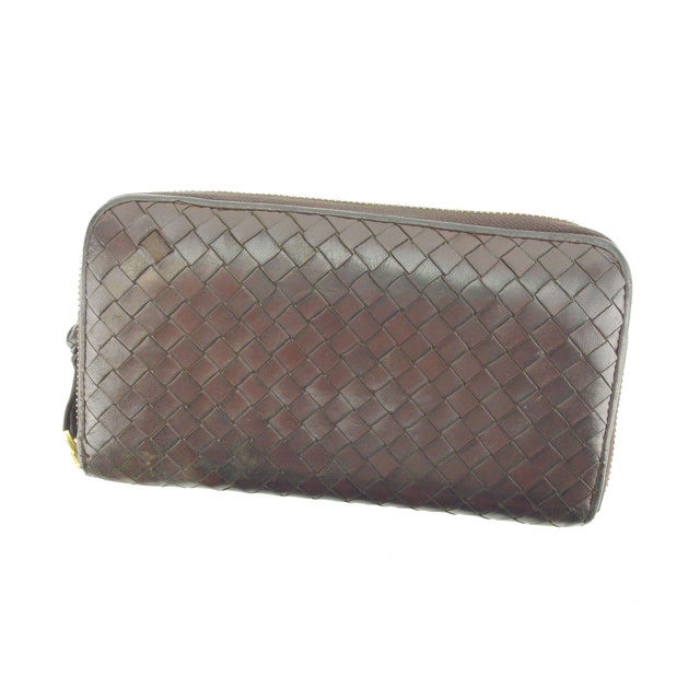 【新生活応援★29％OFFクーポン】ボッテガヴェネタ BOTTEGAVENETA 長財布 イントレチャート ブラウン×ゴールド レディース 中古 ブランド ハイブランド ヴィンテージ