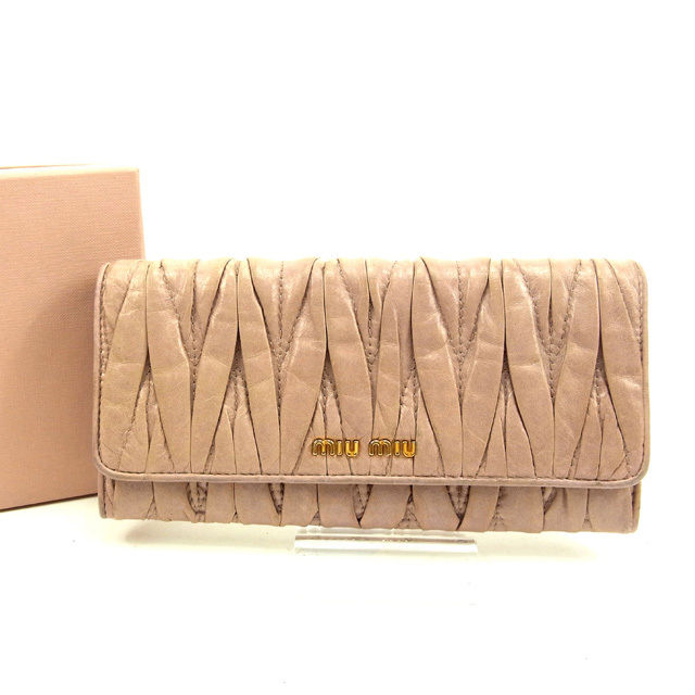 【お買い物マラソン★30％OFFクーポン】ミュウミュウ MIUMIU 長財布 マテラッセ ピンクベージュ レディース 中古 ブランド ハイブランド ヴィンテージ