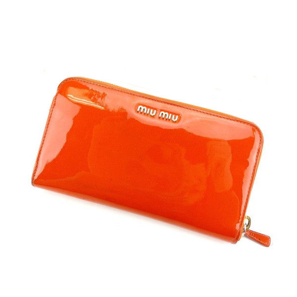 【お買い物マラソン★30％OFFクーポン】ミュウミュウ MIUMIU 長財布 リボン オレンジ レディース 中古 ブランド ハイブランド ヴィンテージ