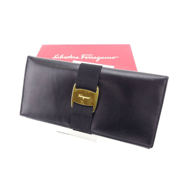 【月代わりの人大売り出し★29％OFFクーポン券】サルヴァトーレフェラガモ Salvatore Ferragamo 長紙入れ ヴァラ金具 黒いこと×ゴールド レディース 中古 ブランド名 ご機嫌ブランド名 ヴィンテージ