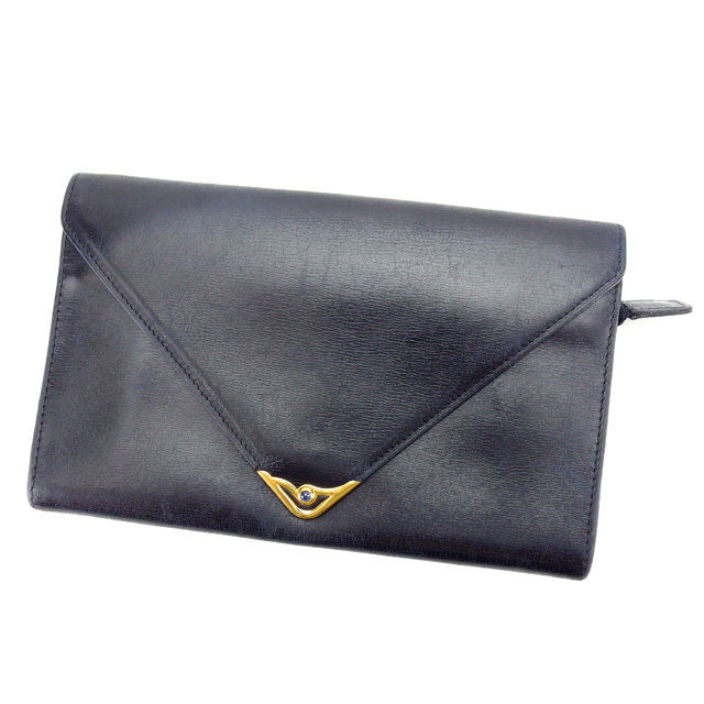 【Fashion Special Fair★24%OFFクーポン】カルティエ CARTIER 長財布 ストーン付き レターデザイン ブラック×ゴールド×ネイビー レディース 中古 ブランド ハイブランド ヴィンテージ