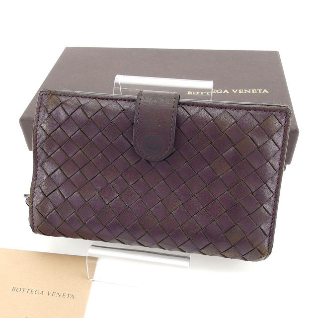 【月代わりの人大売り出し★29％OFFクーポン券】ボッテガヴェネタ BOTTEGAVENETA 二つ折り紙入れ イントレチャート うす暗い赤銅色×ゴールド レディース 中古 ブランド名 ご機嫌ブランド名 ヴィンテージ