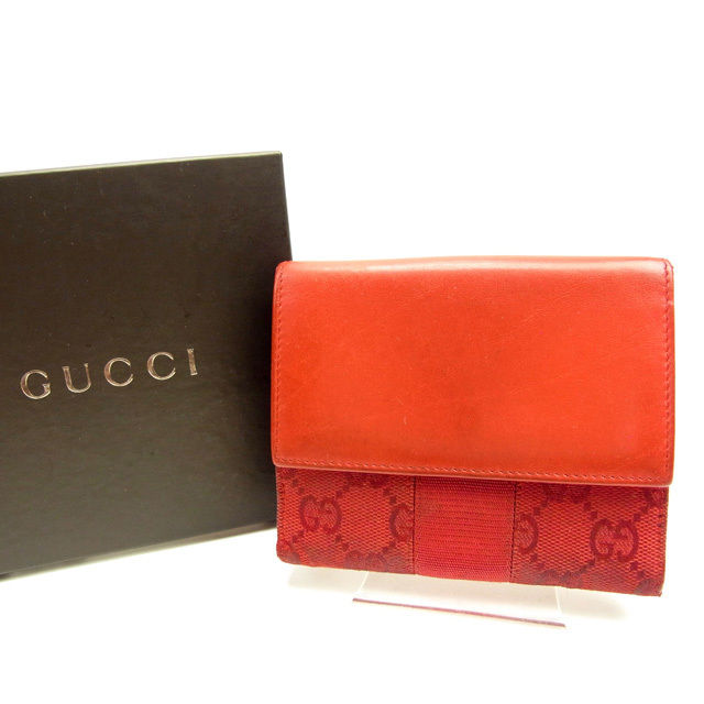【Fashion Special Fair★28％OFF引き換え証】グッチ GUCCI 二つ折り札入れ ＧＧ帆布 赤いこと レディース 中古 ブランド名 ご機嫌ブランド名 ヴィンテージ バッグ・小物・ブランド雑貨-レディース財布