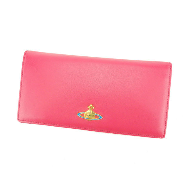 【お買い物マラソン★30％OFFクーポン】ヴィヴィアンウエストウッド Vivienne Westwood 長財布 オーブ ピンク レディース 中古 ブランド ハイブランド ヴィンテージ